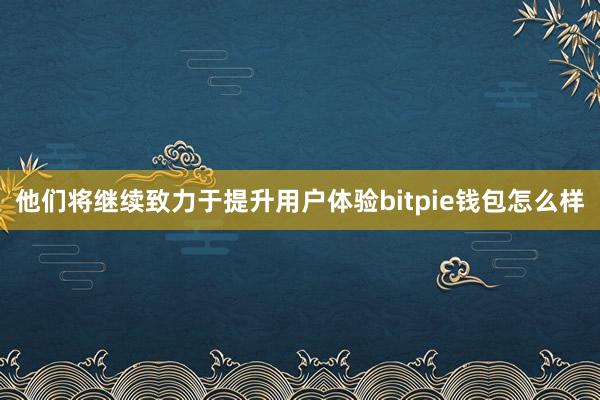 他们将继续致力于提升用户体验bitpie钱包怎么样