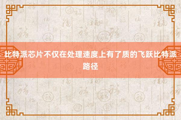 比特派芯片不仅在处理速度上有了质的飞跃比特派路径